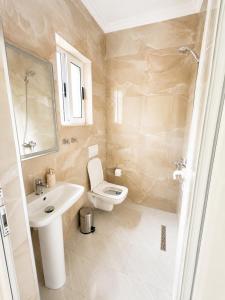 a bathroom with a toilet and a sink at R&A Apartments in Berat