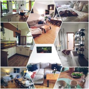 a collage of pictures of a living room and a kitchen at FeRo´s Ferienwohnung in Wernigerode