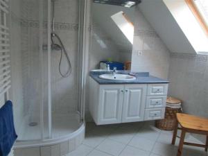 a bathroom with a shower and a sink at Gîte de la Sézia in Quet-en-Beaumont +56 photos