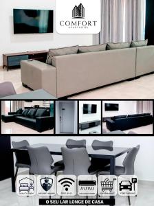 a collage of a living room with a couch and chairs at Comfort Aparthotel in Chimoio