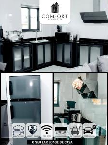 a room with a kitchen with a tv in it at Comfort Aparthotel in Chimoio +18 photos