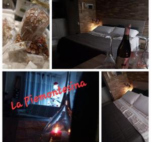a collage of pictures of a room with a bottle of wine at La Piemontesina in Nizza Monferrato +5 photos