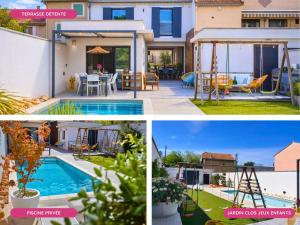 a house with a swimming pool and a villa at Grande Maison familiale - Piscine privée & Jardin clos - 10min Avignon & Château-neuf-du-Pape - Climatisation - Parking privé gratuit - Animaux admis in Sorgues