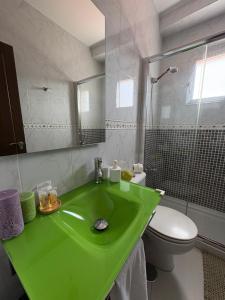 a bathroom with a green sink and a toilet at El paraíso I in Raxó