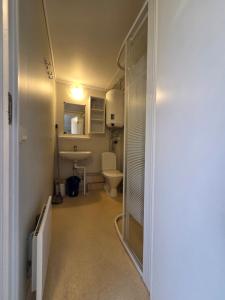 a bathroom with a toilet and a sink at Sonjas Camping & Stugor in Löttorp +66 photos
