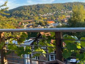 a view of a town from the balcony of a house at Ferienwohnung in Hannoversch Münden