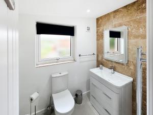 a bathroom with a toilet and a sink and a mirror at The Rabbit Hole - Uk50123 in Bodelwyddan