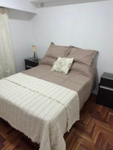 a bedroom with a bed with a pillow on it at Altos de Centro Chivilcoy 7 in Chivilcoy