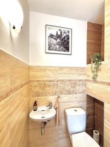 a bathroom with a toilet and a sink at Samaria Central Apartment in Šamorín +13 photos