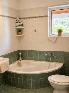 a bathroom with a tub and a toilet at Pljesa Apartments -Meerblick mit Terrasse & Grill by rentyourhome24 in Supetarska Draga +41 photos