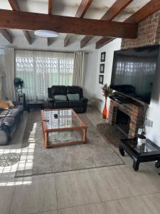 a living room with a couch and a fireplace at Royaltics Lumina house in Weltevredenpark