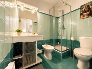 a bathroom with a toilet and a sink and a shower at La Terrasse Bleue-Parking couvert-2 min plage-Juan Les Pins in Antibes