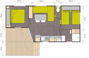 a floor plan of a house with yellow at Camping 4 étoiles - Piscine - ccbfiee in Olmeto