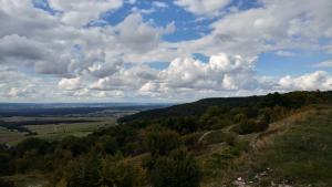 a view of a hill with trees and clouds at FEWO Geisbergblick in Zeegendorf