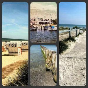a collage of four pictures of a harbor with boats at Appartements Villa Drachenberg in Sassnitz +32 photos