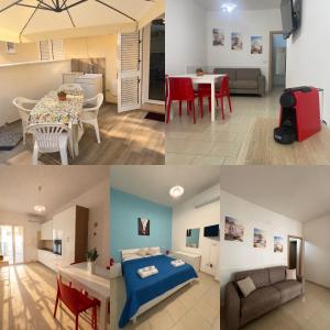 three pictures of a living room and a bedroom at Supera Home in Gallipoli
