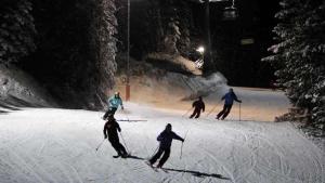 a group of people skiing in the snow at night at Ferienwohnung Dehnert in Fischbachau +21 photos