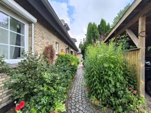 a garden path in front of a house at Ferienwohnung Hinz - Gemütliche Unterkunft für 2 Personen mit modernem Bad in Ellingstedt
