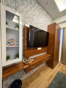 a living room with a television on a wall at THE COZY STAY STUDio in Greater Noida