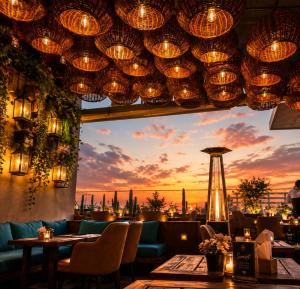 a restaurant with a view of the city at Appart-hotel Marrakech Inn in Marrakesh