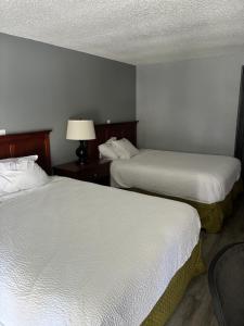 a hotel room with two beds and a lamp at Home Town Inn in Flint +1 photo