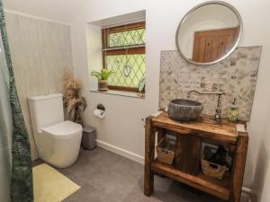 a bathroom with a sink and a mirror at Cân yr adar in Bridgend +26 photos