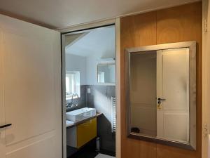 a bathroom with a sink and a mirror at Over Lake in Monnickendam