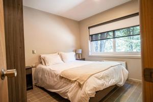 a bedroom with a bed and a window at Edificios Refugio in Nevados de Chillan