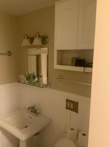 a bathroom with a sink and a toilet and a mirror at Half a Mansion in Pomfret +16 photos