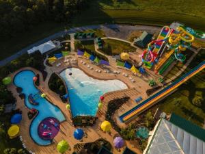 an overhead view of an amusement park with a water park at Massanutten Resort in Massanutten