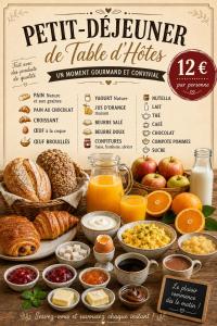 a flyer with various breakfast foods on a table at Séjour près de Bayeux avec Massages et repas en options in Tilly-sur-Seulles +6 photos