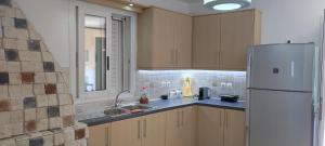 a kitchen with a refrigerator and a sink at Ionian Casa Azul in Karavomylos