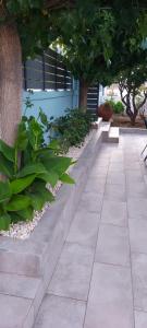 a concrete walkway with plants next to a building at Ionian Casa Azul in Karavomylos