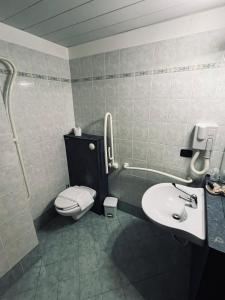 ein Badezimmer mit Toilette und Waschbecken in der Unterkunft Hotel Tre Denti in Cantalupa + 14 Fotos