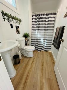 a bathroom with a toilet and a sink at Cabin Experience near all in Wilkes-Barre +41 photos