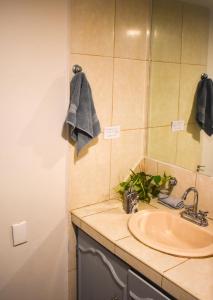 a bathroom with a sink and a towel on the wall at Suite en el corazón de Arandas in Arandas
