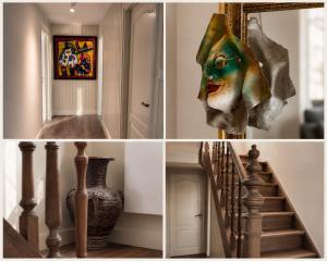 a collage of four pictures of a hallway with a staircase at B&B Saint Pierre in Maastricht