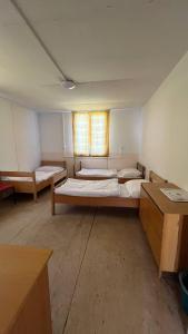 a room with two beds and a window at Wellness & Nature Hostel in Pirkenhammer