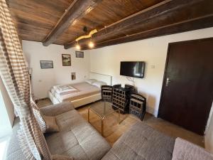 a living room with a bed and a tv at Lake Escape Dodoši in Dodoši