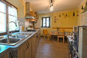 a kitchen with a sink and a counter top at Glamping by the Old Mill in Preddvor