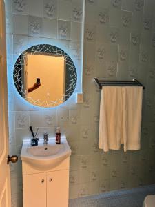 a bathroom with a sink and a mirror at Casa Flores in Río Blanco +8 photos