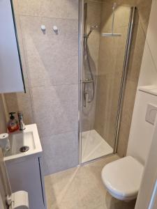 a bathroom with a shower and a toilet at Studio Kortrijk in Kortrijk