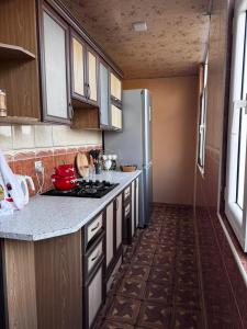 a kitchen with a stove and a refrigerator at Apartment in Lankaran in Lankaran
