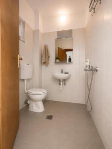 a bathroom with a toilet and a sink at Tropical apartment in Flogita