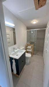a bathroom with a sink and a toilet at Pod Borovicí Broumy in Broumy +9 photos