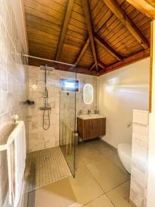 a bathroom with a shower and a toilet at Bohème Chic, 2 Suites, Terrasse XXL in Le Gosier