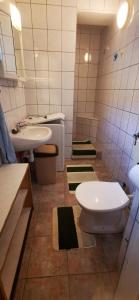 a bathroom with a toilet and a sink at Ildi nyaraló in Gárdony +14 photos