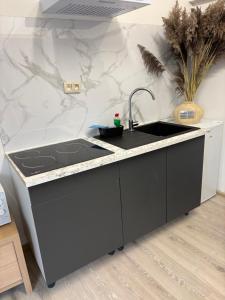 a kitchen with a sink and a counter at Studio in Geraardsbergen