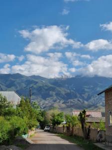 a road with a view of a mountain in the distance at Cozy Stay Emir in Kazarman