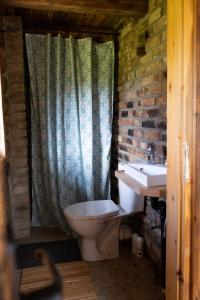 a bathroom with a toilet and a sink at Agroturystyka Ropienka in Ropienka